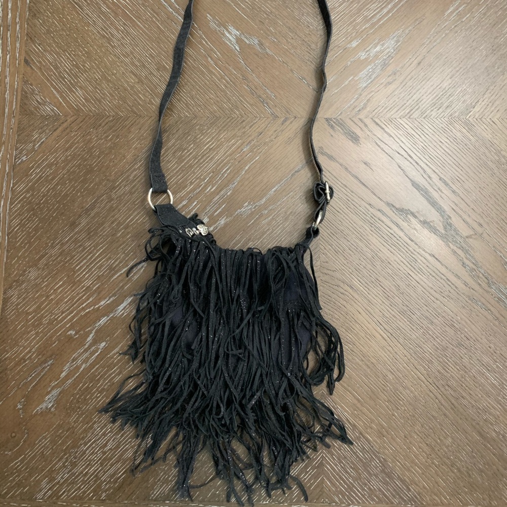 Justice Black with glitter fringe crossbody purse